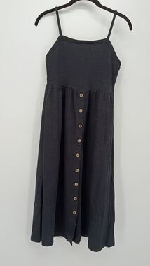 Madewell Black Cami Button Front Midi Dress Minimalist 90s Boho XXS Babydoll